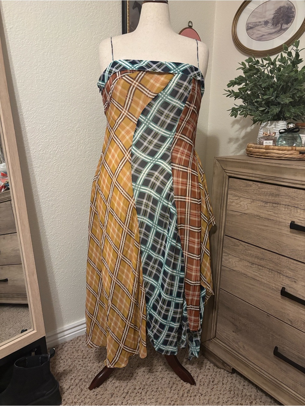 Anthropologie Maeve Sleeveless Asymmetric Plaid Mix Midi Dress Size XL - Picture 3 of 12